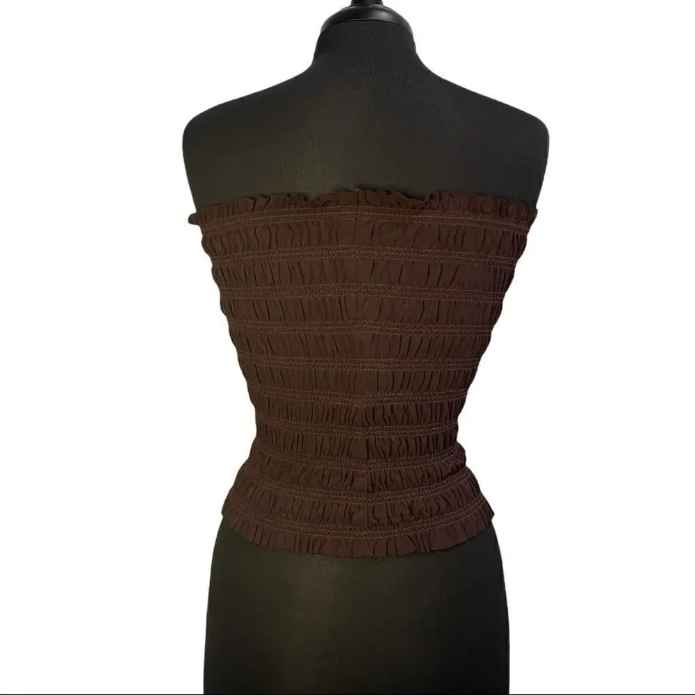 Diane Von Furstenberg Thais Brown Smocked Tube Top Sz 8 F/W 2018 - Picture 7 of 12
